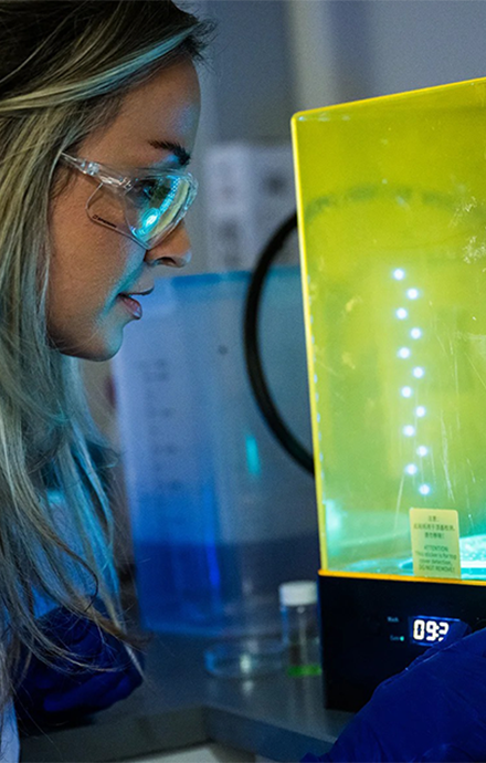 Marth Fowler performing an experiment