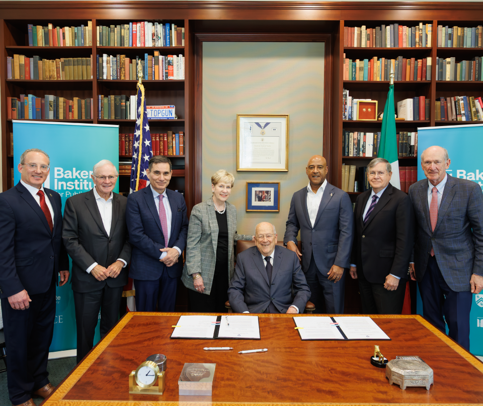 Group photo of those involved with the donation at the Baker Institute