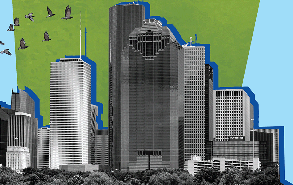 Stylized graphic of Houston skyline