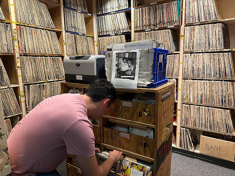 Steven Burgress '27 in the LP room for KTRU